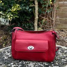 Load image into Gallery viewer, Soft Red Italian Leather &#39;Martina&#39; Front Pocket Twist Lock Crossbody Bag (front)
