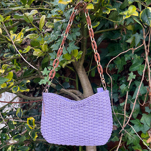 Lilac Summer Straw Chain Strap Shoulder Bag (front)