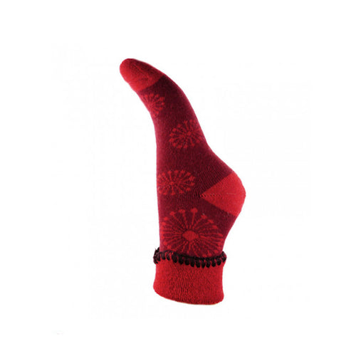 Luxurious Ladies Wool Blend Cuff Socks | Red Dandelion Print