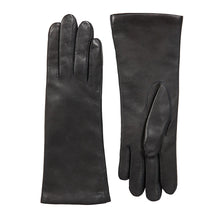 Load image into Gallery viewer, Ladies Black Cashmere Lined Leather Gloves By Dents (back/front)
