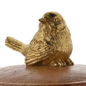 Golden Bird Wood Effect Trinket Box (bird close up)