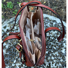 Load image into Gallery viewer, Cognac 2 in One &#39;Caterina&#39; Italian Leather Shoulder Bag &amp; Backpack (open)
