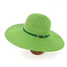 Load image into Gallery viewer, Bright &amp; Bold Wide Brim Foldable Hat | Parakeet Green (on stand)
