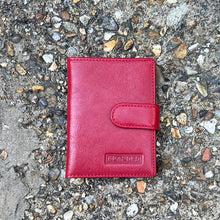 Load image into Gallery viewer, Red Leather Credit Card Holder with Tab (closed)
