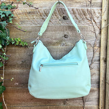 Load image into Gallery viewer, Mint Large Soft Front Zip Pocket &#39;Sari&#39; Shoulder Bag (back)
