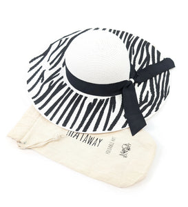 White & Black Zebra Print Wide Brim Foldable Hat (top view)