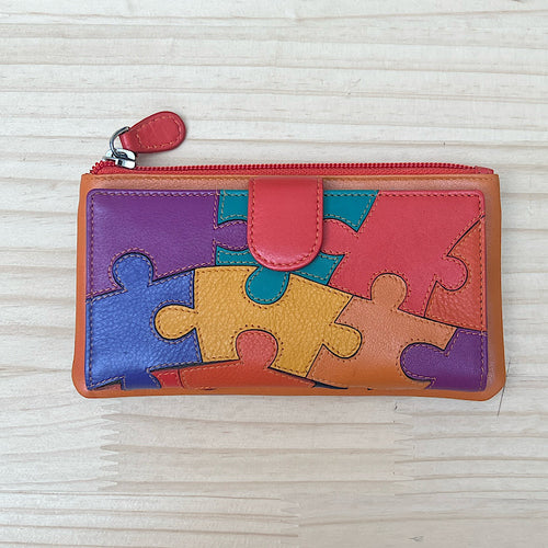 Caribbean Leather Jigsaw with Tab & Zip Purse (front)