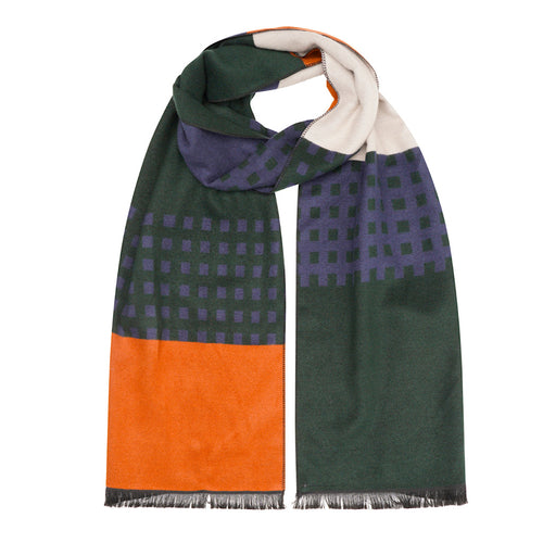 Men's Dark Green, Orange & Cream Colour Block Scarf