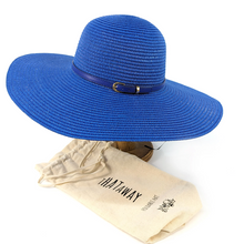 Load image into Gallery viewer, Bright &amp; Bold Wide Brim Foldable Hat | Azure Blue (on stand)
