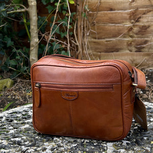 Honey Tan 'Ash' Leather Messenger Bag (back)