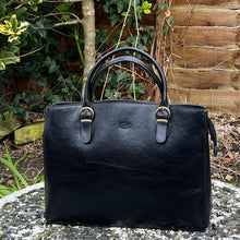 Load image into Gallery viewer, Black Elegant &#39;Marianne&#39; Italian Leather Work Bag (front)
