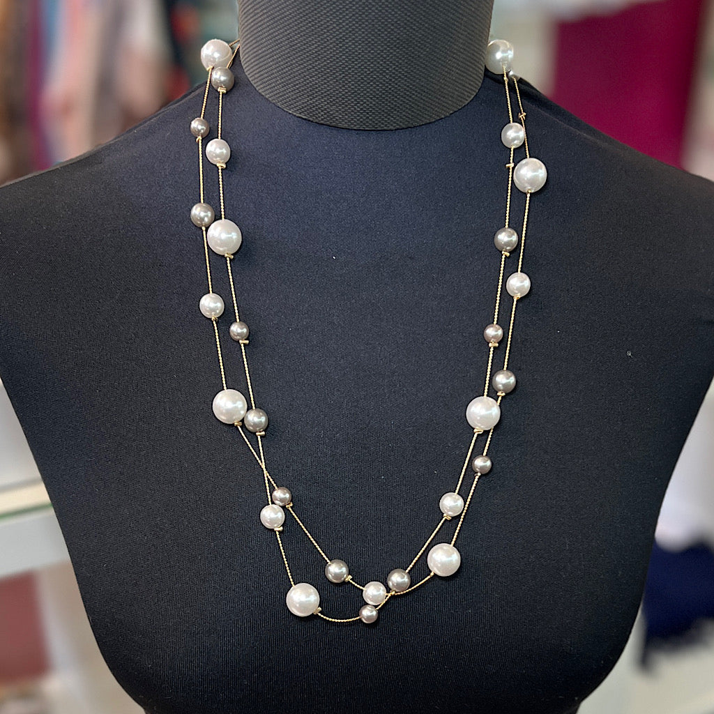 Layered Grey & Faux Pearl Necklace