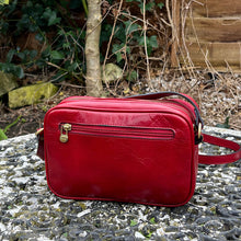 Load image into Gallery viewer, Red &#39;Lucia&#39; Double Zip Italian Leather Crossbody Bag (back)
