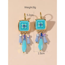 Load image into Gallery viewer, Blue Square &amp; Dangle Rhinestones Earrings (measurements)
