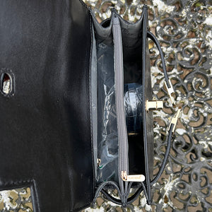 Black "Alegra" Italian Leather Croc Midi Grab Bag (inside)