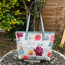 Load image into Gallery viewer, Blue Botanical Flower Print Shoulder Bag (front)
