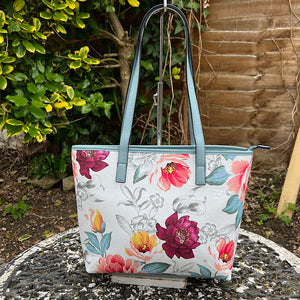 Blue Botanical Flower Print Shoulder Bag (front)