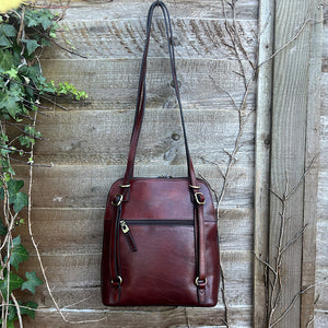 Brown 2-in-One 'Caterina' Italian Leather Shoulder Bag & Backpack (back)