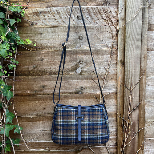 Navy Tartan Look Crossbody Bag (hanging)