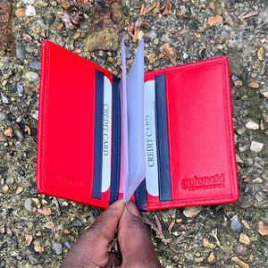 Red & Navy Soft Leather Credit Card Holder (open)