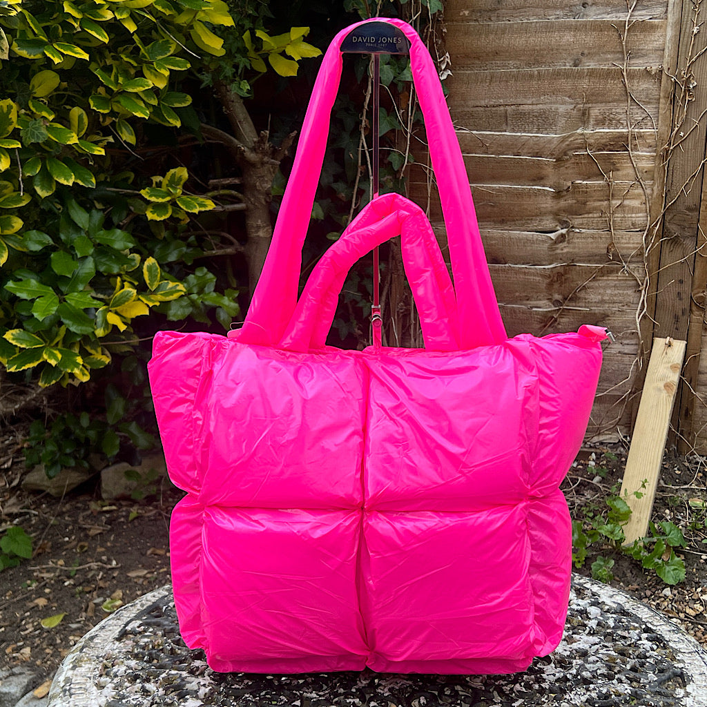 Large Pink Quilted Puffer Tote Bag Bucks Leather