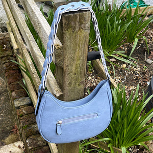 Denim Blue Scoop Shoulder Bag with Link Chain Handle (back)