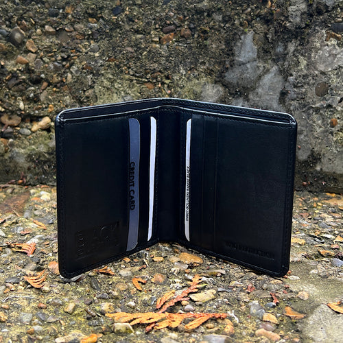 Gents Small Leather Wallet with 6 Card Slots By Black Leather (open)