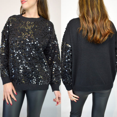 Black Multi Sequin Front Knit Jumper