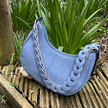Load image into Gallery viewer, Denim Blue Scoop Shoulder Bag with Link Chain Handle (front)
