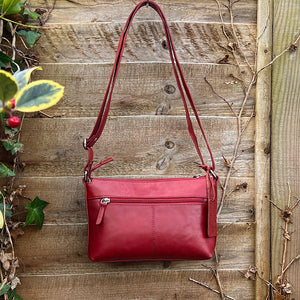 Red 'Astrid' Classic Leather Crossbody Bag (open)