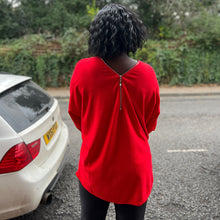 Load image into Gallery viewer, Red Double Zip &#39;Luxe Like Cashmere&#39; Long Knitted Top (back)
