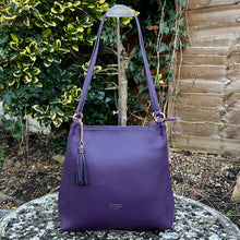 Load image into Gallery viewer, Purple Twin Handle Tote Bag with Tassel Charm (front)
