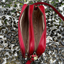 Load image into Gallery viewer, Red &#39;Lucia&#39; Double Zip Italian Leather Crossbody Bag (open)
