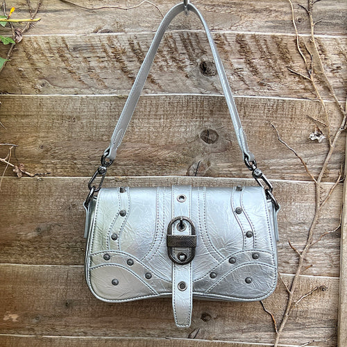 Silver Stud & Buckle Shoulder Bag (front)