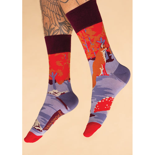 Purple & Orange Men's Fox Scene Bamboo Socks