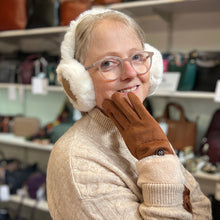 Load image into Gallery viewer, Fluffy Ivory &amp; Brown Suedette Earmuffs (front)
