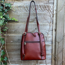 Load image into Gallery viewer, Cognac 2 in One &#39;Caterina&#39; Italian Leather Shoulder Bag &amp; Backpack (back)
