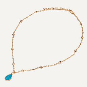 Gold & Cerulean Oval Semi-Precious Stone Short Necklace