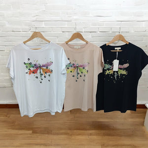 Vibrant Dragonfly Print T-Shirt