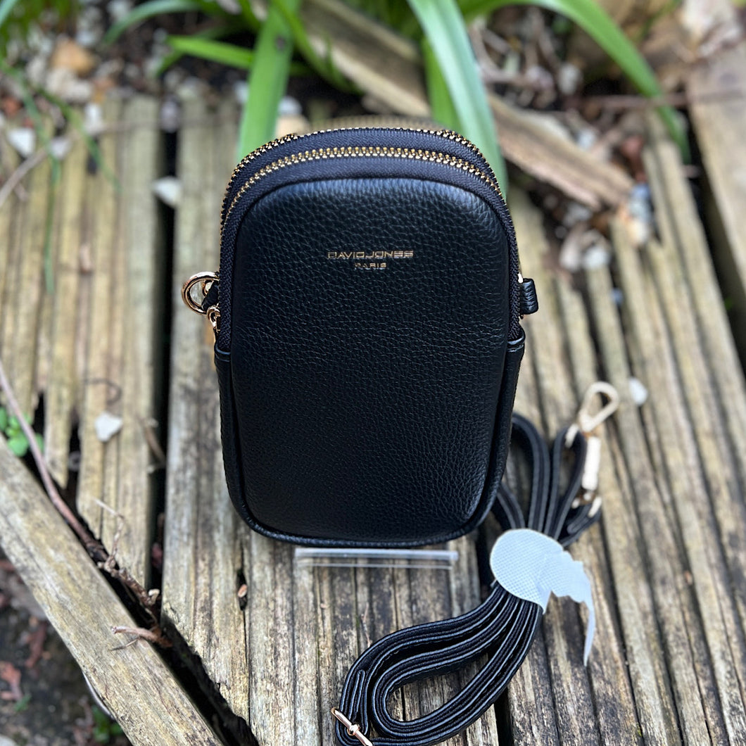 Black Double Zip Phone Bag By David Jones (front)