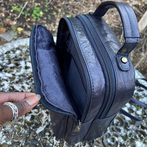 Navy Twin Zip Top Leather 'Harriet' Backpack