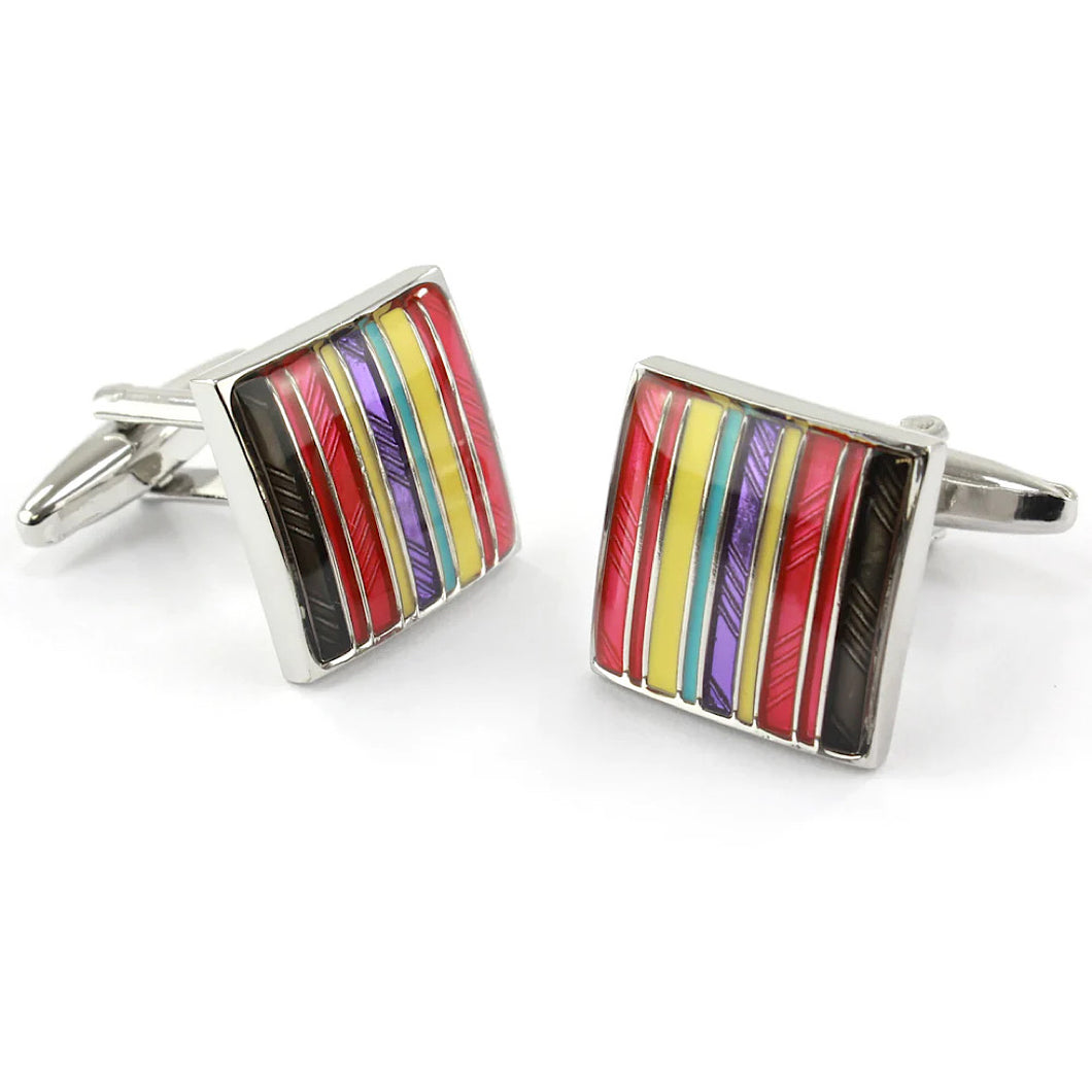 Red Striped Square Cufflinks