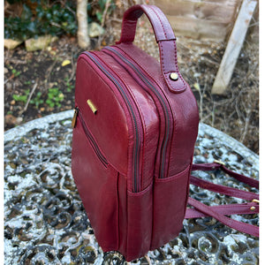 Burgundy Twin Zip Top Leather 'Harriet' Backpack (side)