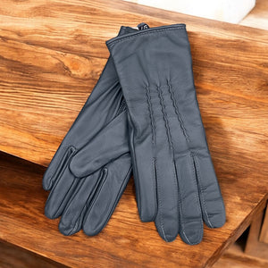 Grey Leather Wool Lined Gloves