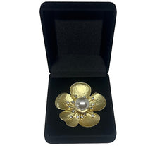Load image into Gallery viewer, Gold Flower with Pearl &amp; Crystal Detail Brooch/Necklace
