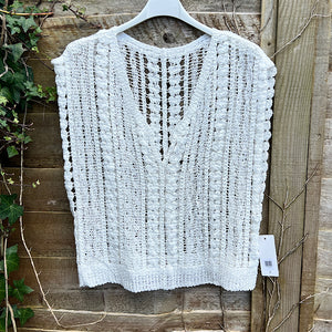 White Notch Neck Crochet Tank Top