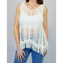 Load image into Gallery viewer, White Tassel Trim Sleeveless Crochet Top (front)
