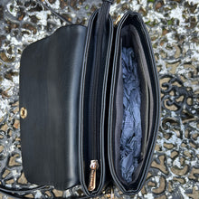 Load image into Gallery viewer, Black Flap Over Twist Lock Stylish Crossbody Bag By David Jones
