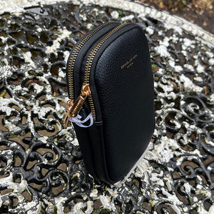 Black Double Zip Phone Bag By David Jones (side)