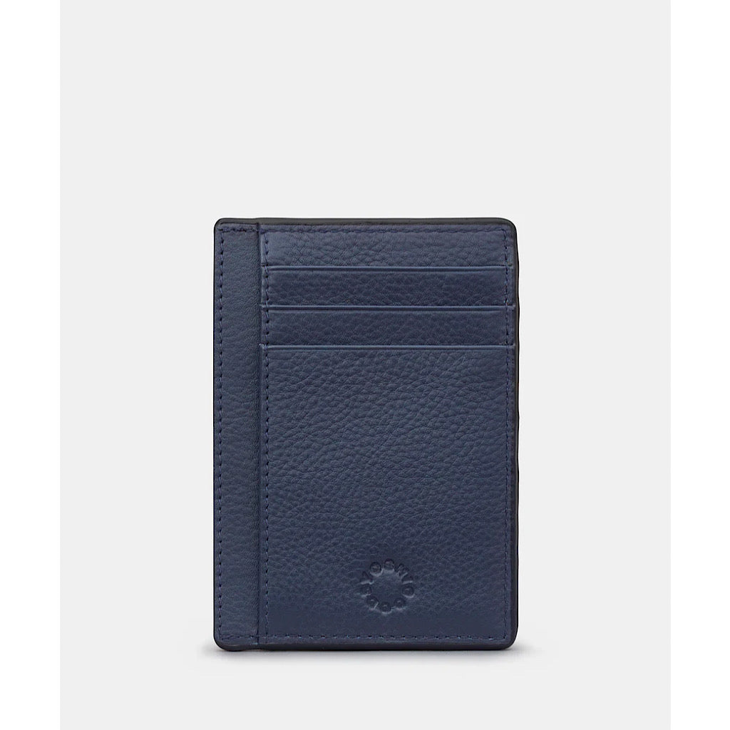 Navy Leather Card Holder with ID Window by Yoshi (front)